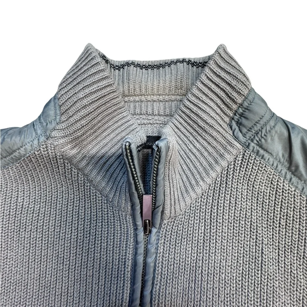 Kenneth Cole New York Gray Zip-Up Ribbed knit Sweater Fisherman Grandpa Core